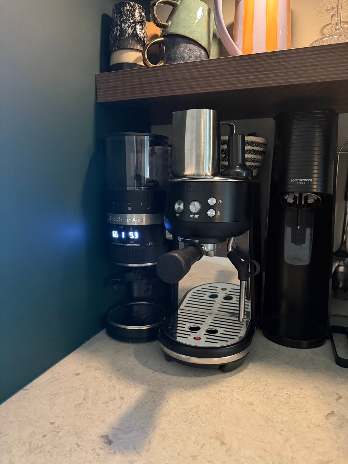 Sage the Bambino (black truffle) en Kitchenaid 5KCG8433EBM, Ophalen, Zo goed als nieuw, Espresso apparaat