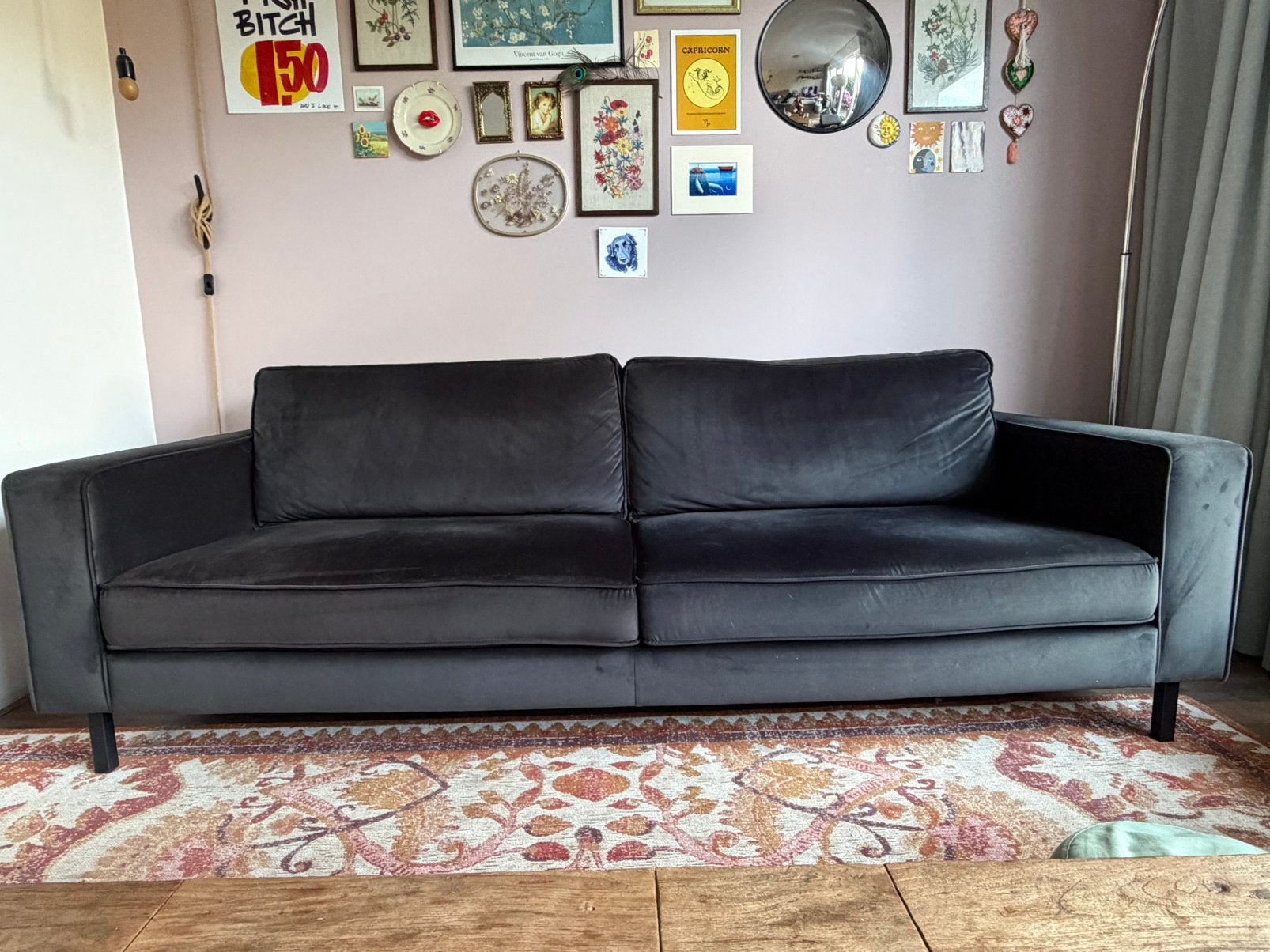 Woood bank inclusief poef, antraciet, Ophalen, Driepersoons, 75 tot 100 cm, Zo goed als nieuw