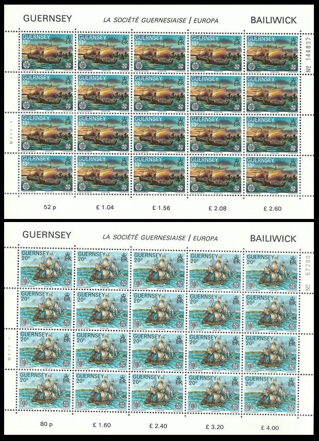 GUERNSEY 1982 13p. & 20p. EUROPA-CEPT in komp. vellen van 20, Verzenden, Postfris