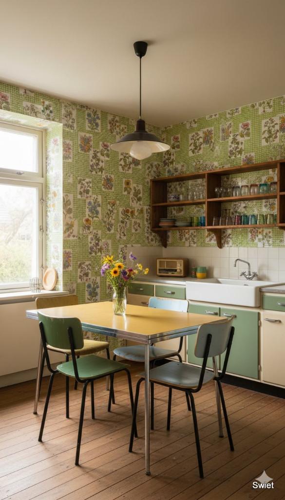 14119 Frans keuken bloemen behang retro vintage swiet, Verzenden, Blauw