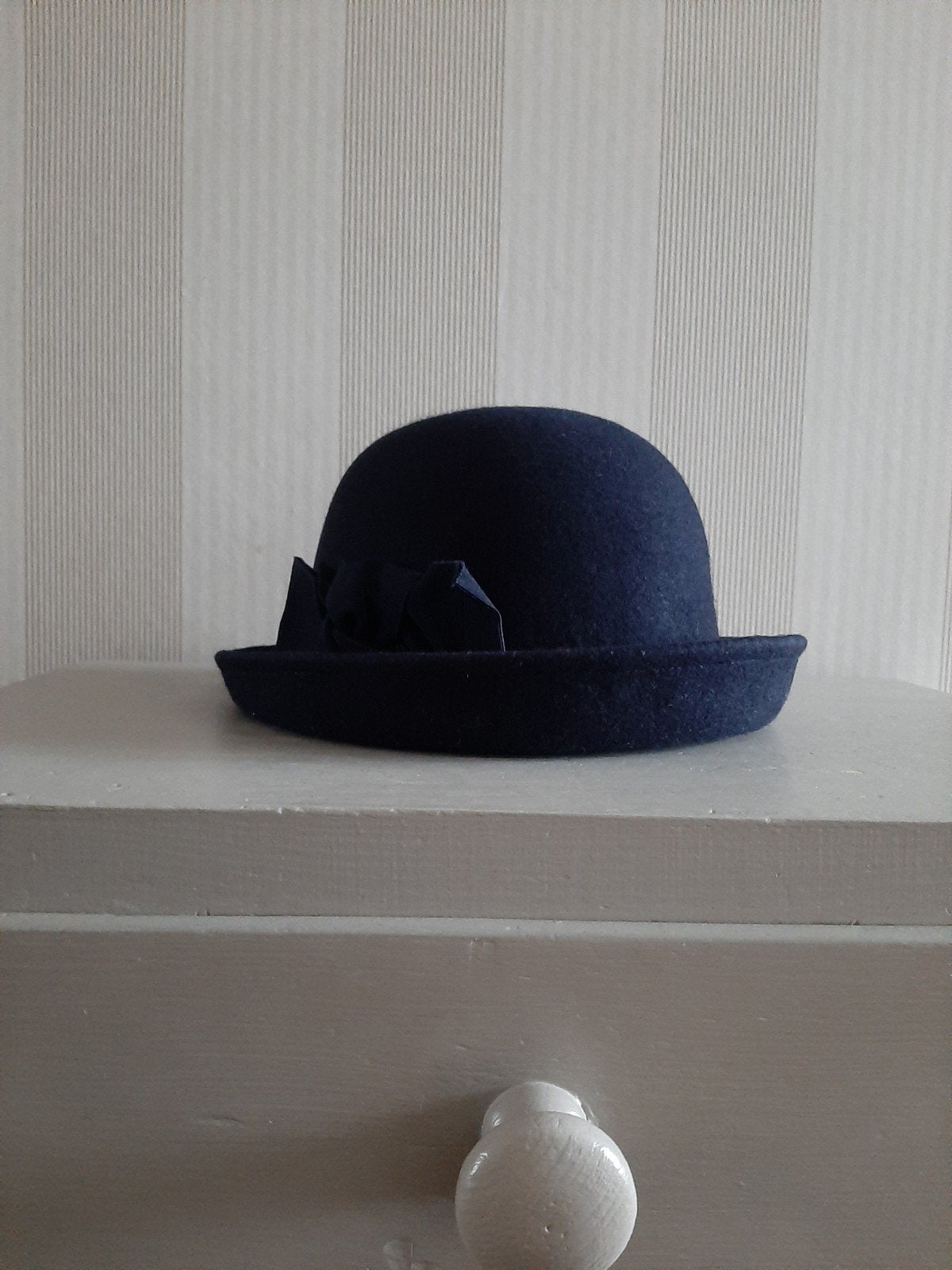 Vilten hoed hoedje meisje donkerblauw maat 55., 134 t/m 140, Gebruikt, Meisje, Hoed