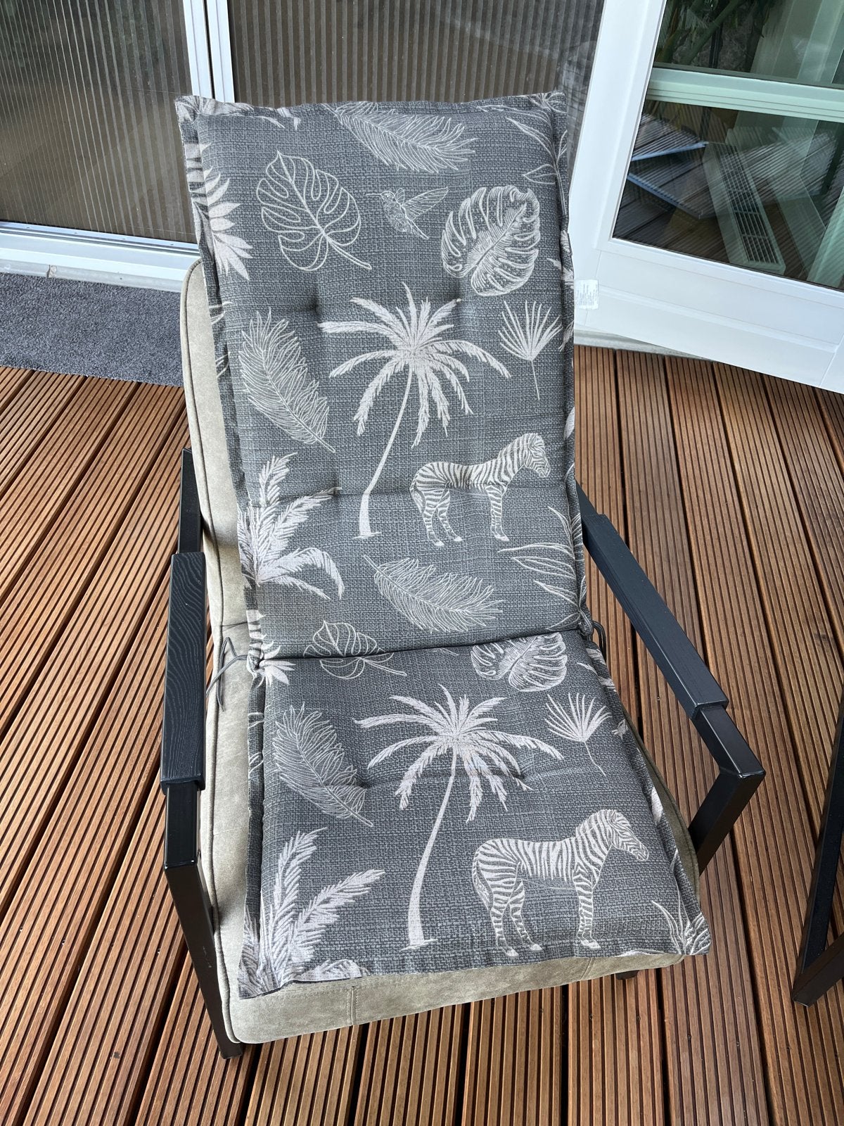 4x Mooie tuinstoelkussens met zebra en palmboom print, Ophalen, Zo goed als nieuw