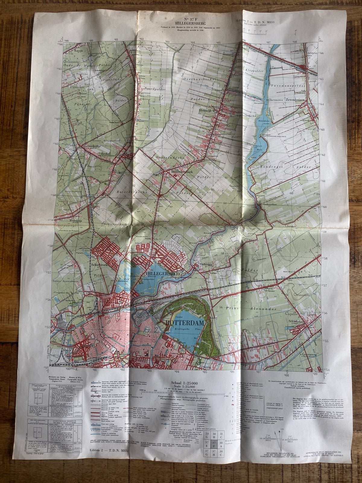 Oude kaart 1958 hillegersberg rotterdam, Gelezen, Ophalen of Verzenden, Landkaart, 1800 tot 2000