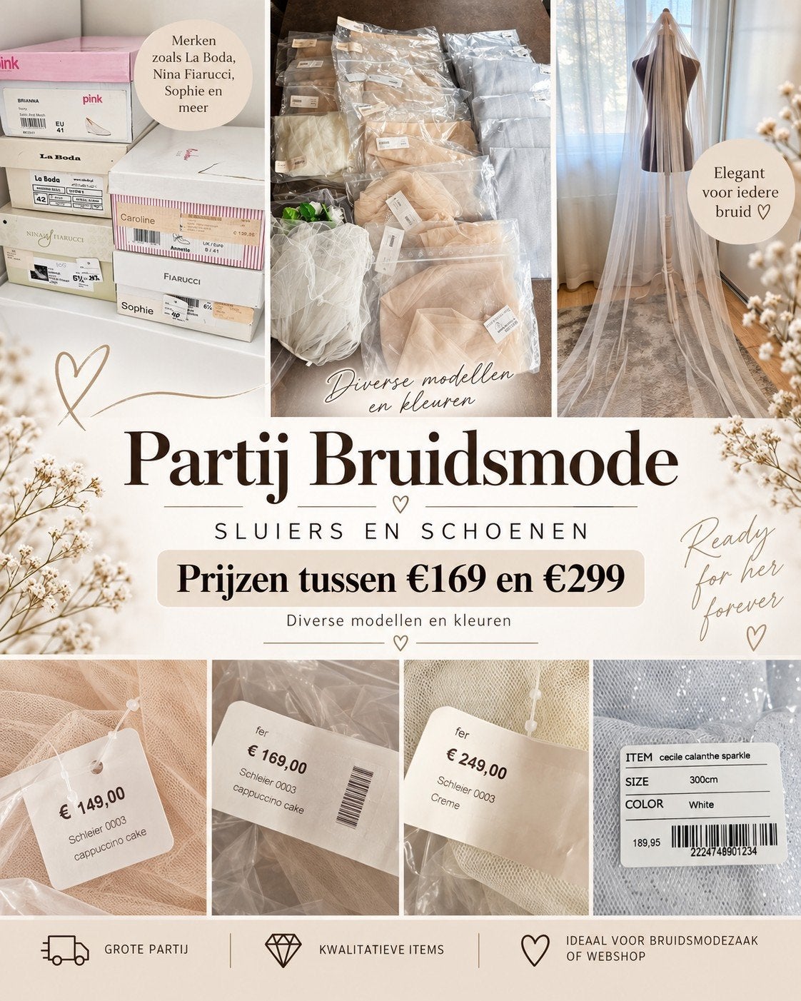partij bruidsmode cecile rainbow club bruidsschoenen sluiers, Ophalen of Verzenden, Nieuw, Overige kleuren, Accessoires