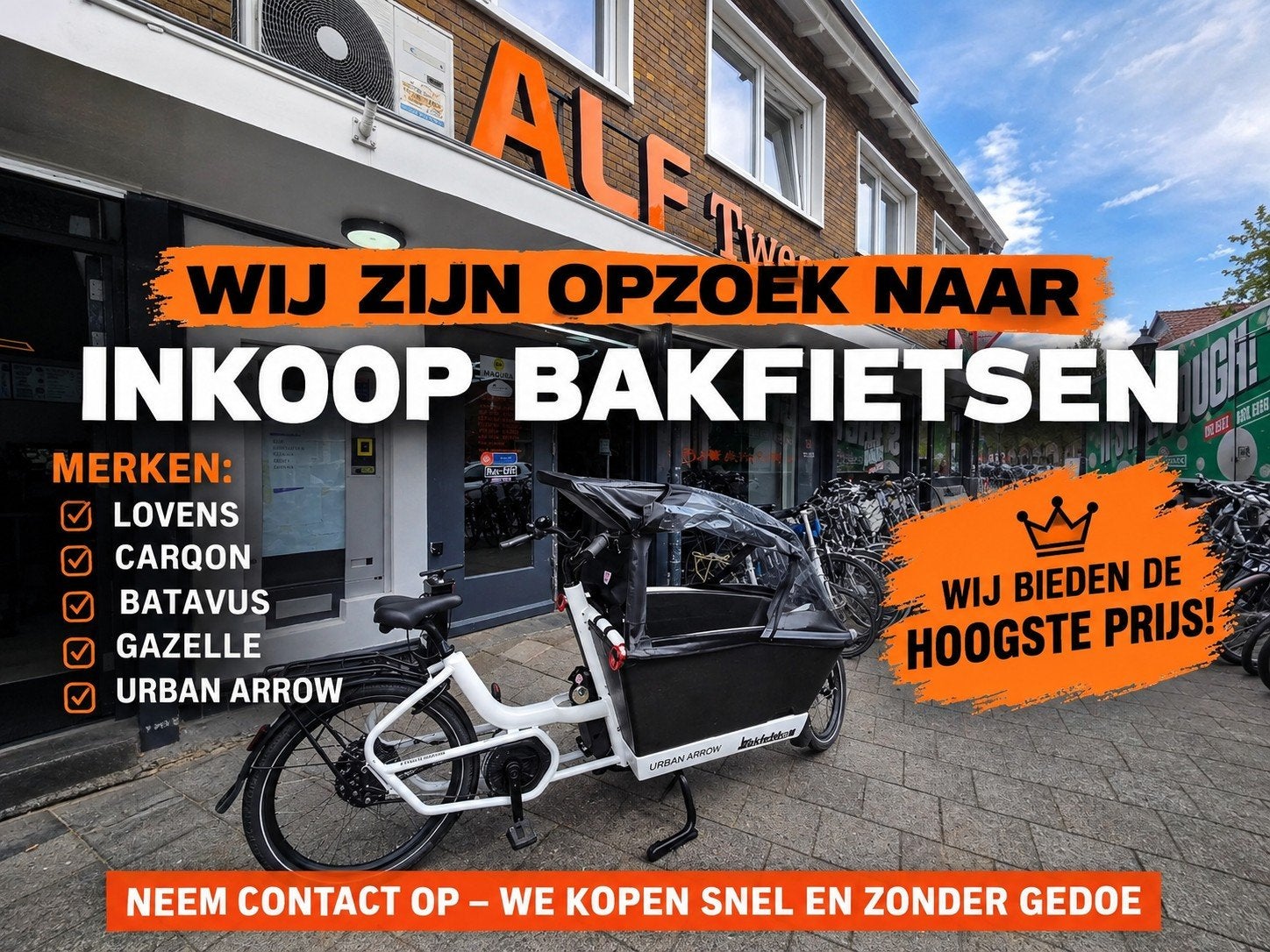 Wij kopen bakfietsen, Fietsen en Brommers, Fietsen | Bakfietsen, Refurbished Urban Arrow, Herensingel 316, Ophalen of Verzenden