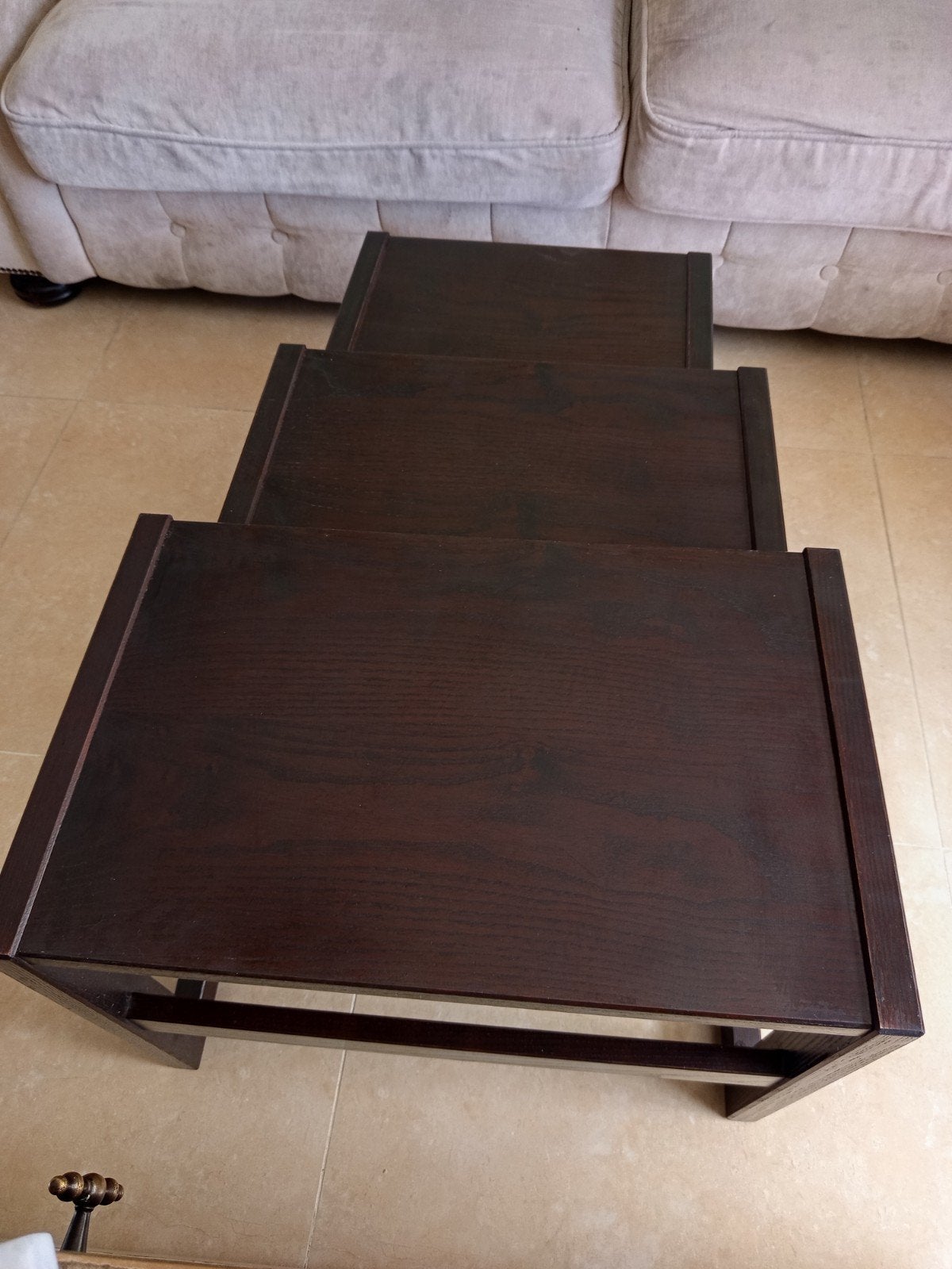 Leuke bijzettafels/salontafel vintage hout, Ophalen, Rechthoekig, Minder dan 55 cm