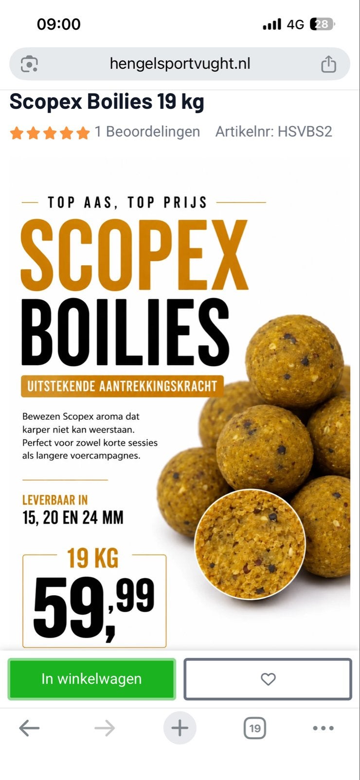 Scopex Boilies 19 kg - Top Aas voor Karpervissen, Ophalen, Nieuw, Overige typen