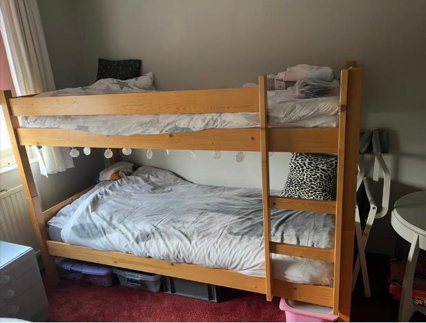 Grenen stapelbed, Ophalen, Gebruikt, 90 cm, 160 tot 180 cm
