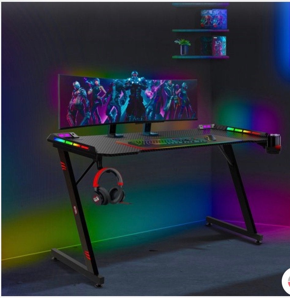Gaming Bureau met RGB LED Verlichting en Accessoires, Ophalen, 100 tot 150 cm, Rechthoekig, Nieuw