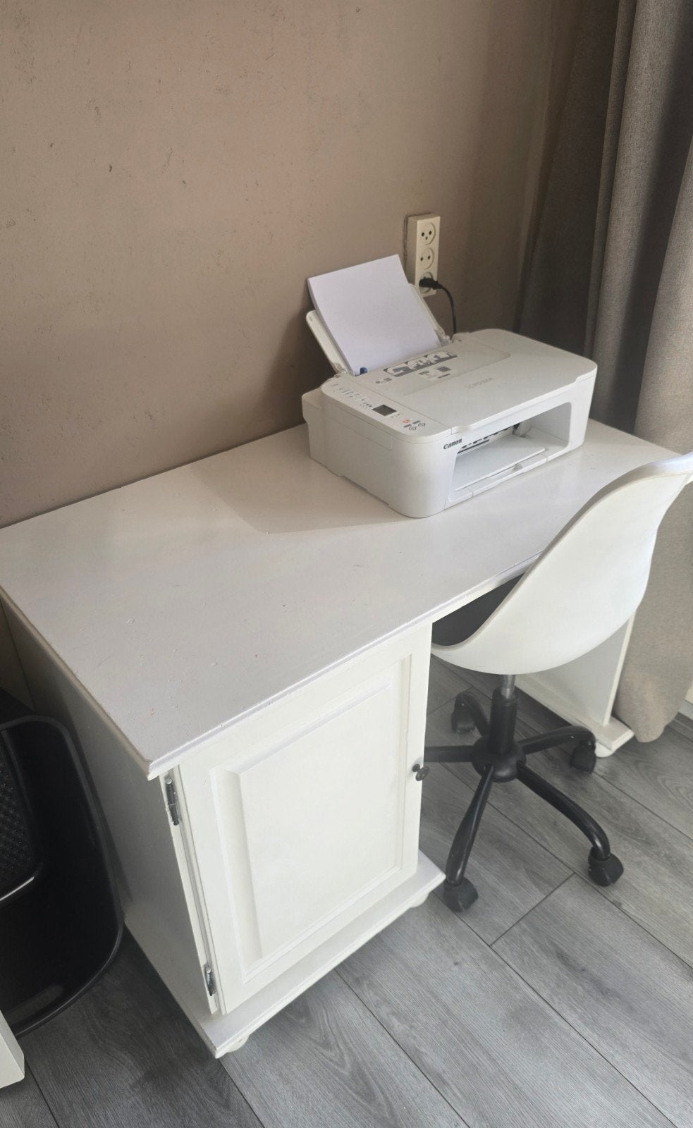 Wit bureau met opbergkastje en bureaustoel, Ophalen, Hout, Overige merken, 60 cm