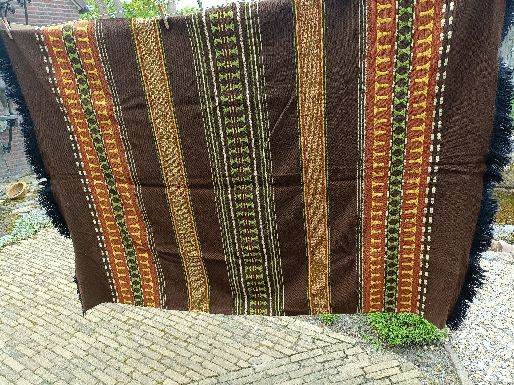 Vintage tafelkleed grof geweven bruin tinten 120x165 (TK49), Gebruikt, 165 cm, Ophalen of Verzenden, 120 cm