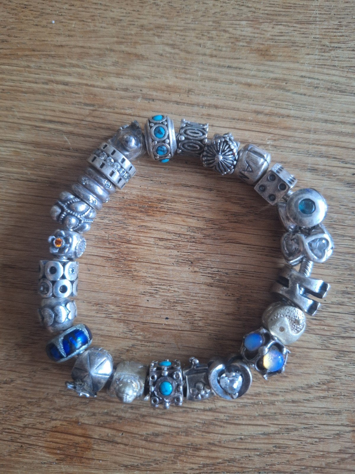 Pandora armband met 22 bedeltjes, 20cm, Sieraden, Tassen en Uiterlijk, Armbanden, Gebruikt, Ophalen of Verzenden, Met bedels of kralen