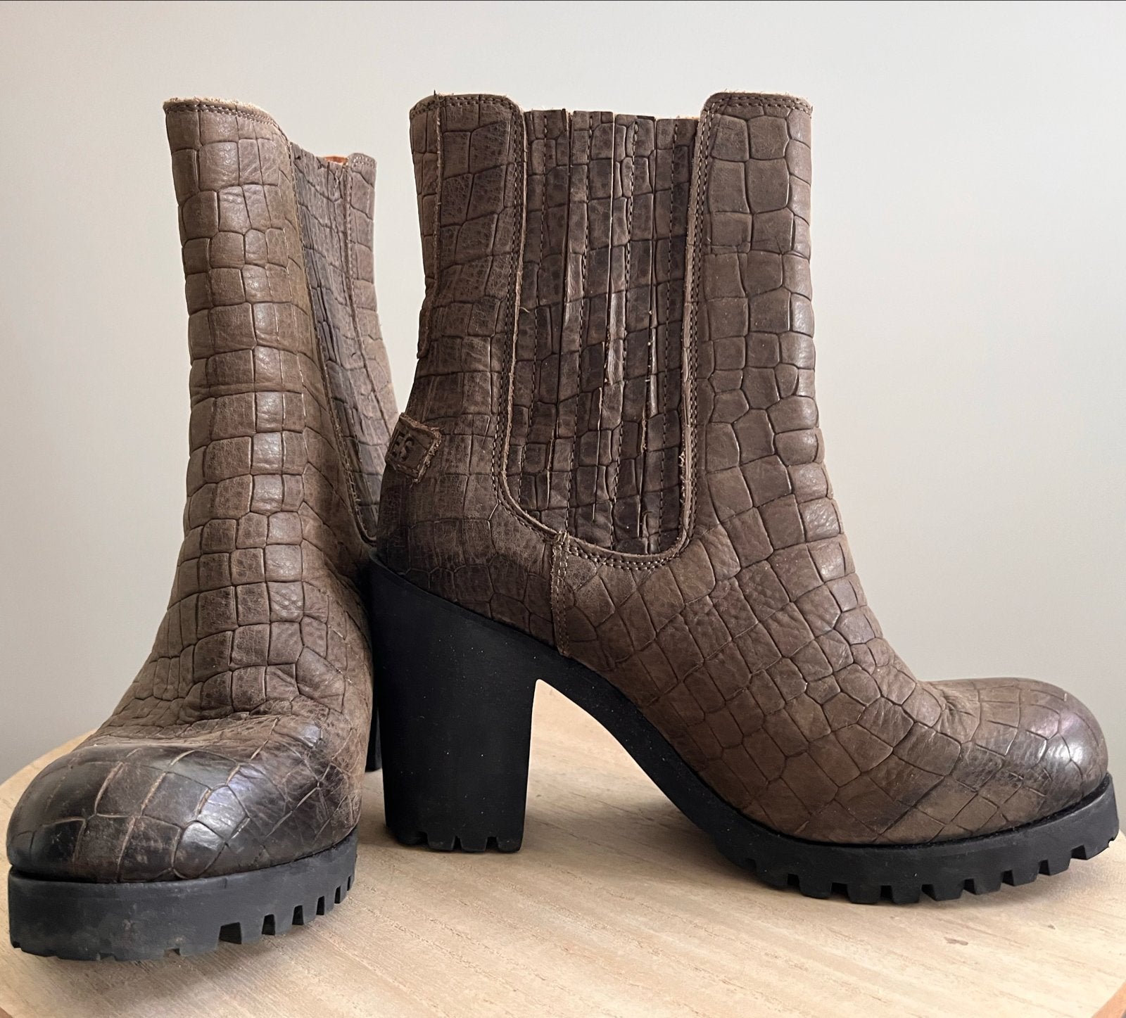 Shabbies Amsterdam Enkellaarzen met Krokodillenprint, Kleding | Dames, Ophalen of Verzenden, Gedragen, Bruin, Lage of Enkellaarzen