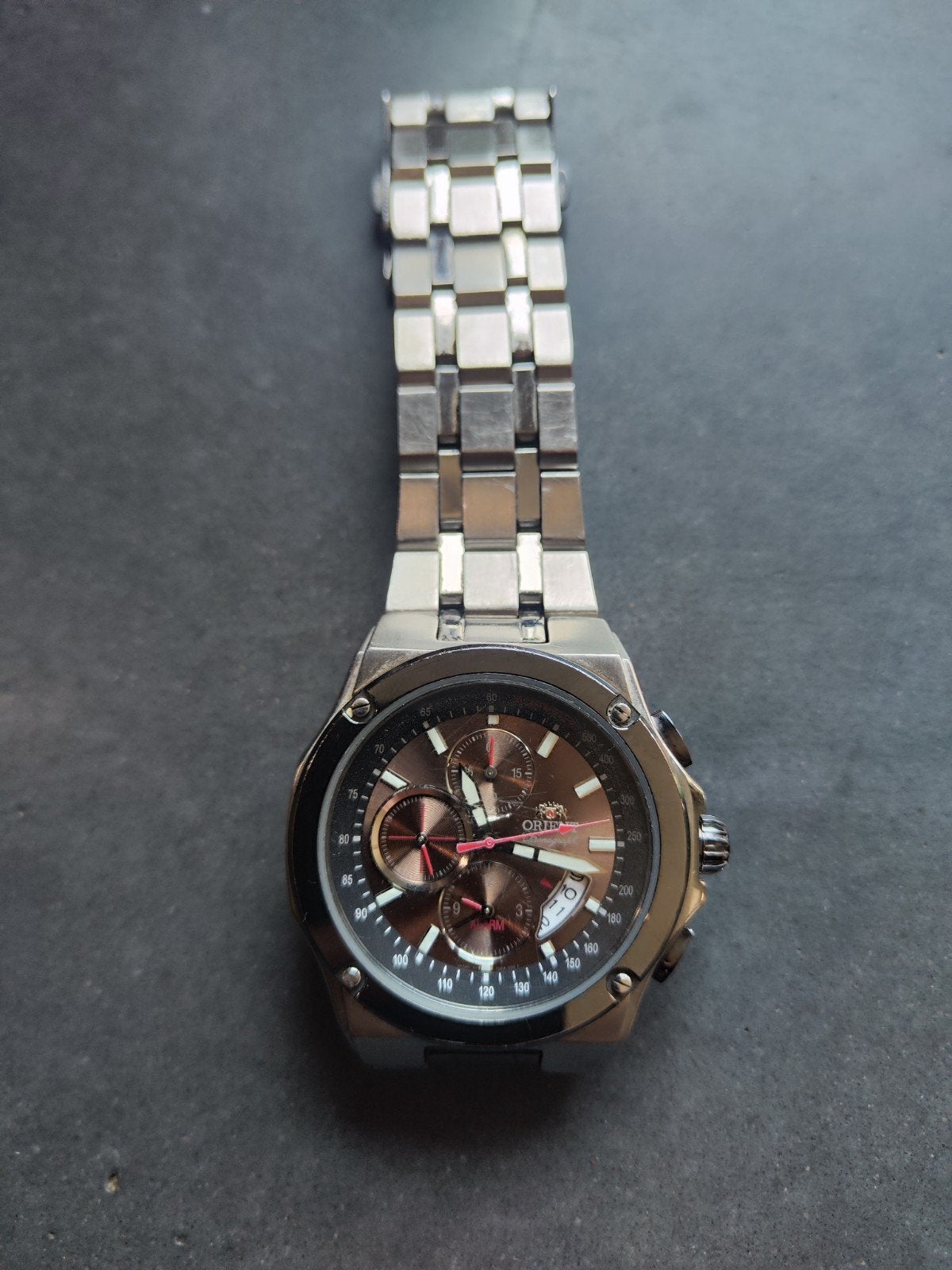Orient FSY00001B Sport Chronograaf Tachymeter Herenhorloge, Overige merken, Staal, Gebruikt, Staal