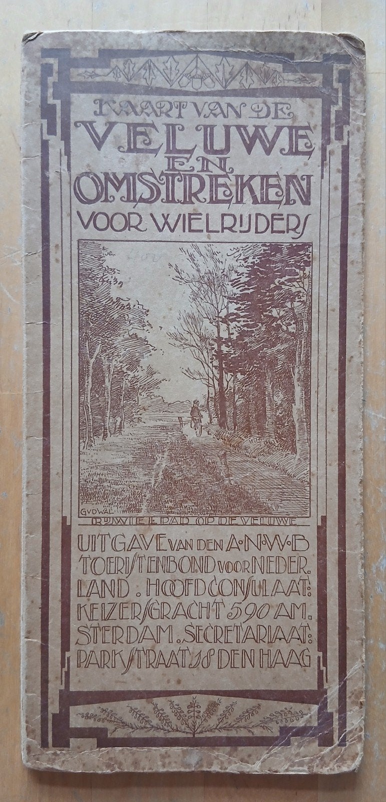 Oude ANWB Kaart van de Veluwe en Omstreken voor Wielrijders, Gelezen, Ophalen of Verzenden, Landkaart, 1800 tot 2000