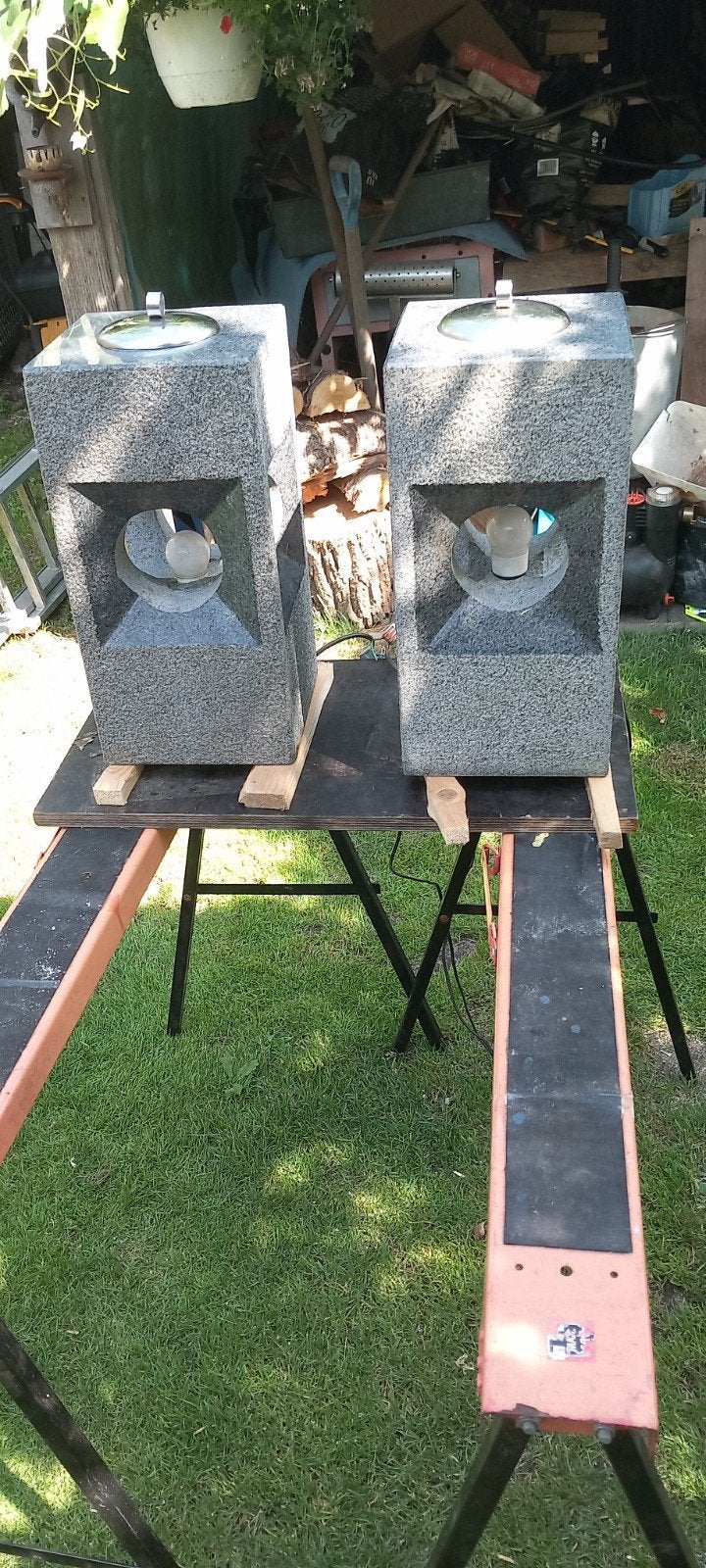 Buitenlamp graniet met asbak, 20x20x40 cm, Tuin en Terras, Ophalen, Gebruikt