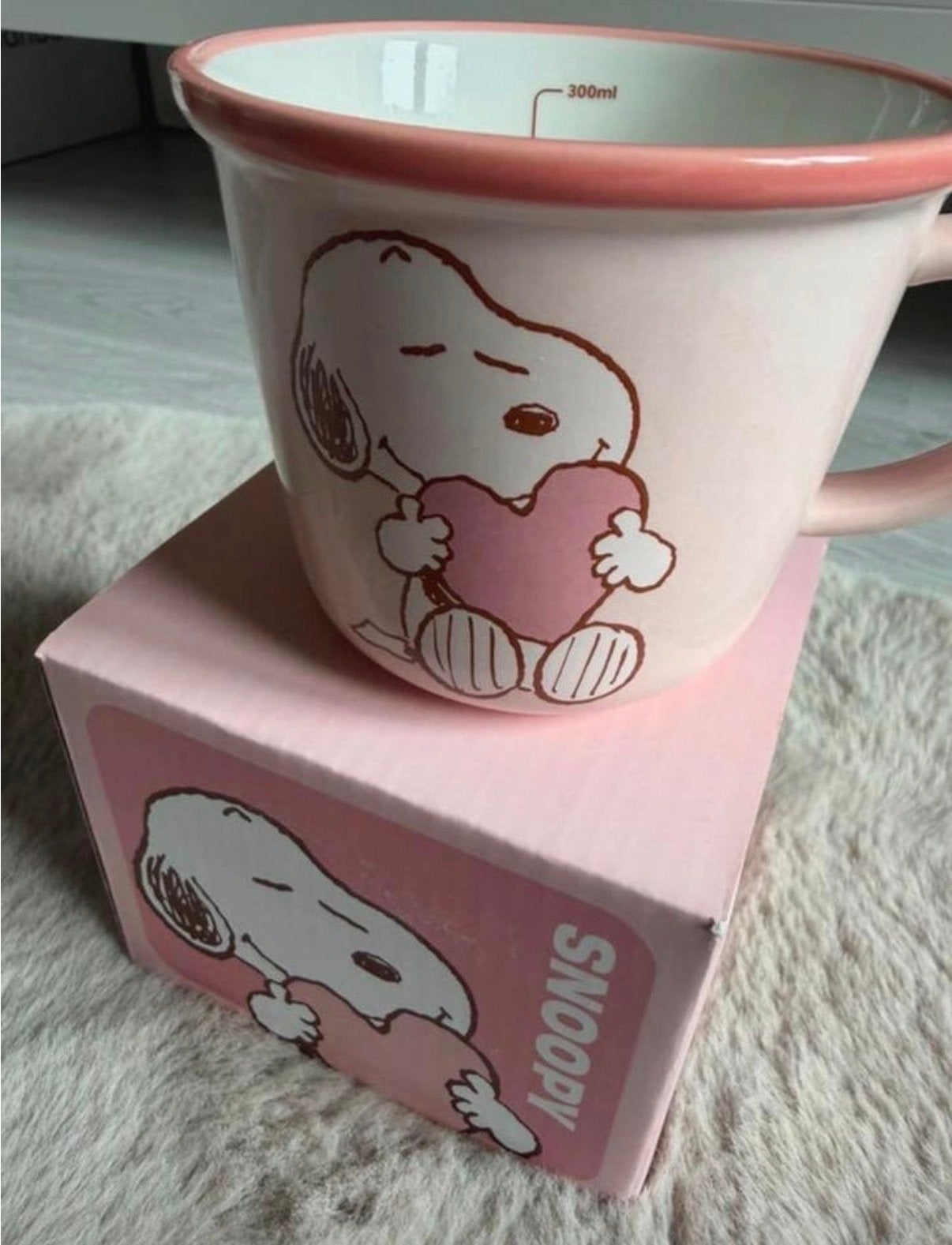 Snoopy Mok met Hartje - Roze Keramiek 300ml, Overige merken, Keramiek, Zo goed als nieuw, Modern