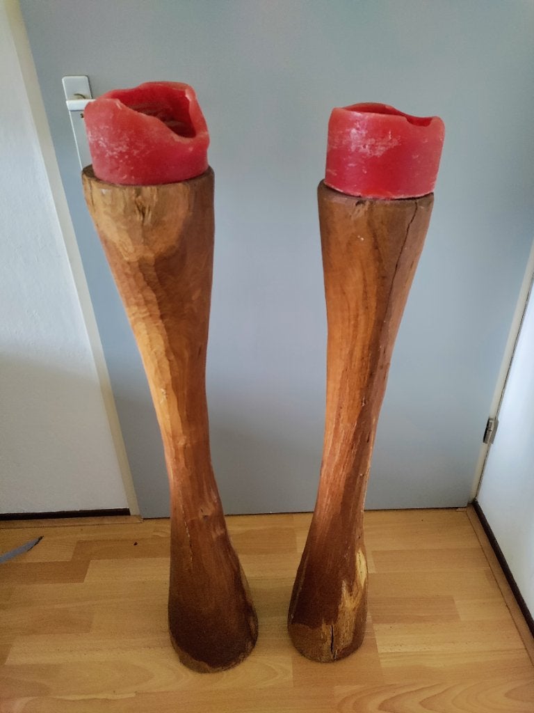 Massief houten kandelaars, Gebruikt, Bruin, Kandelaar, Hout