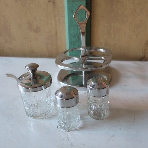 Menage cruet set peper zout mosterd origineel 3 potjes Maggi, Ophalen of Verzenden