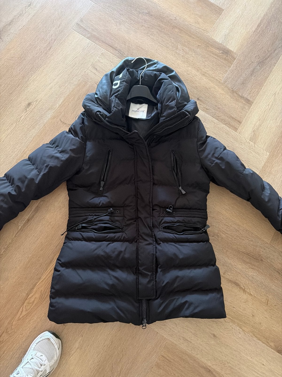 Moncler Zwarte Gewatteerde Jas Maat L, Ophalen of Verzenden, Gedragen, Maat 42/44 (L), Zwart