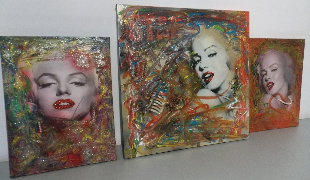 Drieluik Marilyn Monroe uniek exemplaar Belgische kunstenaar, Verzenden