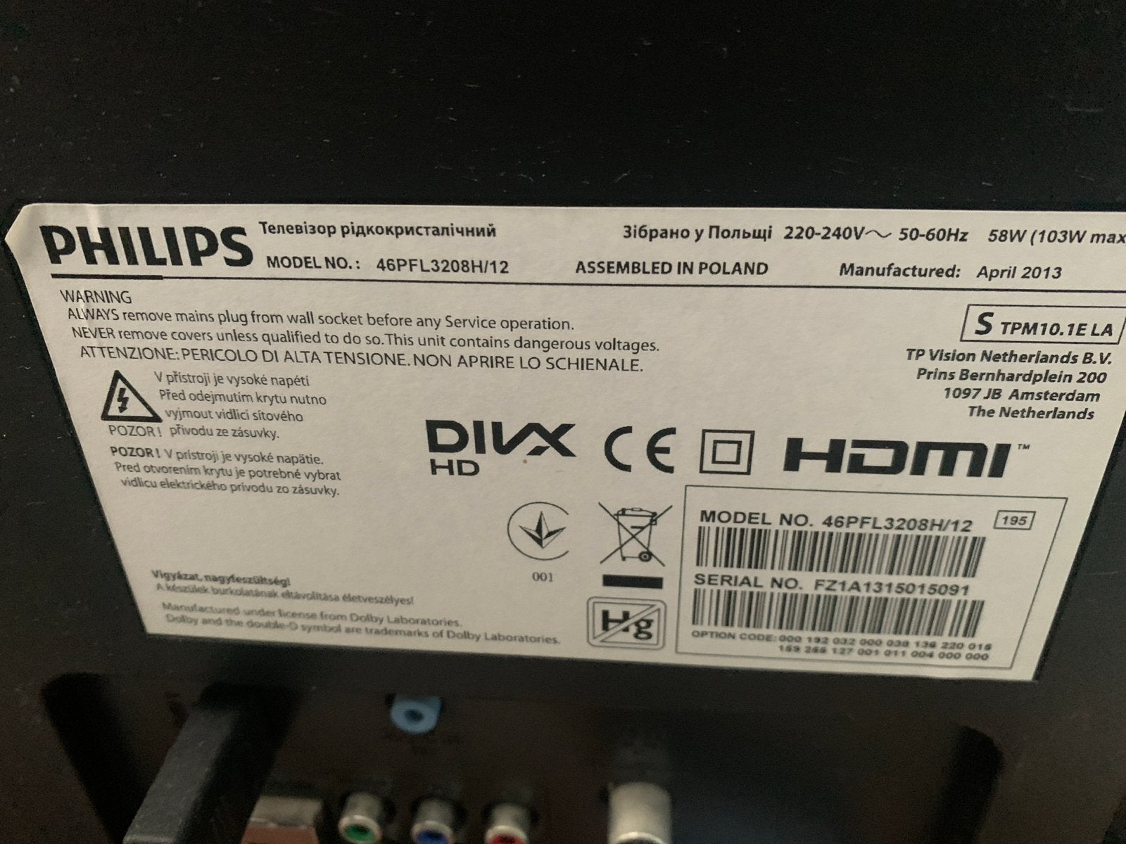 Philips 46PFL3208H/12 Full HD TV - 46 inch, Audio, Tv en Foto, Ophalen, Philips, 50 Hz, 100 cm of meer