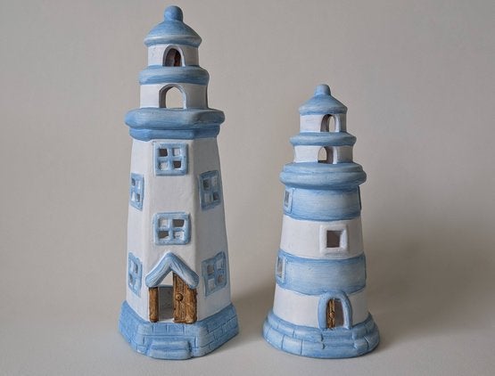 Vuurtoren waxinelichthouder groot of klein p/st. AFGEPRIJSD, Ophalen of Verzenden, Nieuw, Steen/keramiek