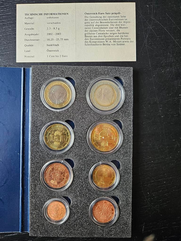 Oostenrijkse Euro Muntset 2002-2003 - Bankfris, Postzegels en Munten, Munten | Europa | Euromunten, Ophalen, Oostenrijk, Overige waardes