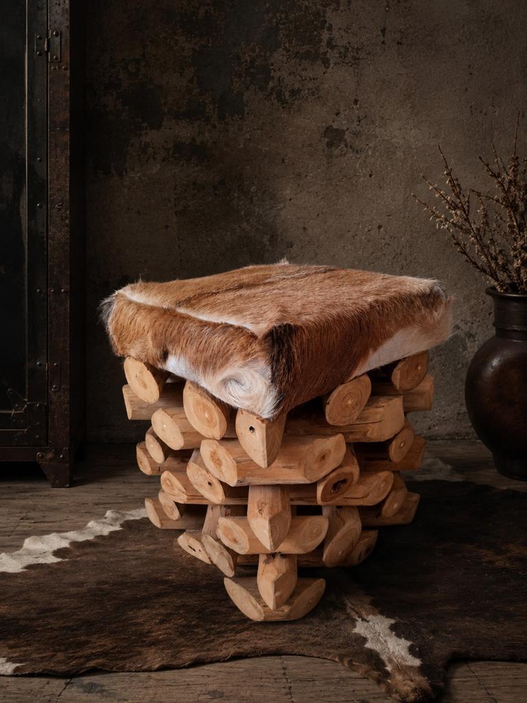Sunningdale Teakhouten Boomstam Poef/Kruk - 53x34cm, Ophalen of Verzenden, Zo goed als nieuw, Beige, Hout