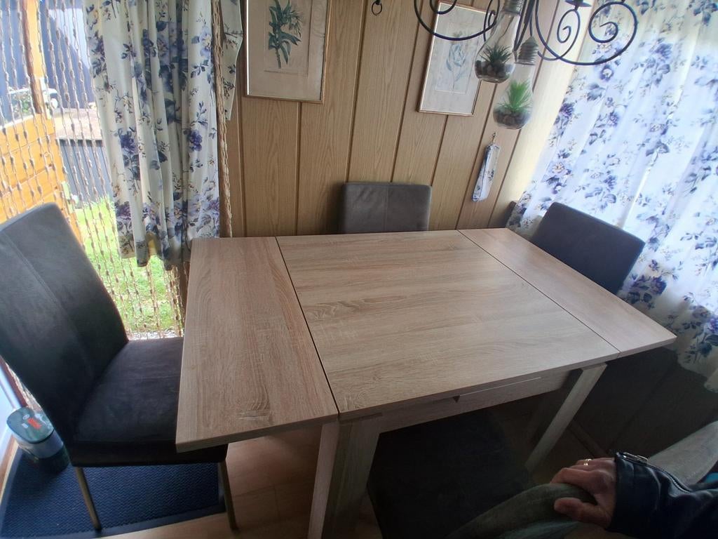 Uitklapbare tafel met kast voor camping/klein huisje, Gebruikt, 100 tot 150 cm, Vier personen, Rechthoekig