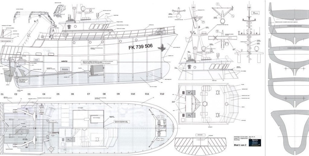Bouwtekeningen van een Hektrawler / werkboot, Hobby en Vrije tijd, Ophalen of Verzenden, Nieuw