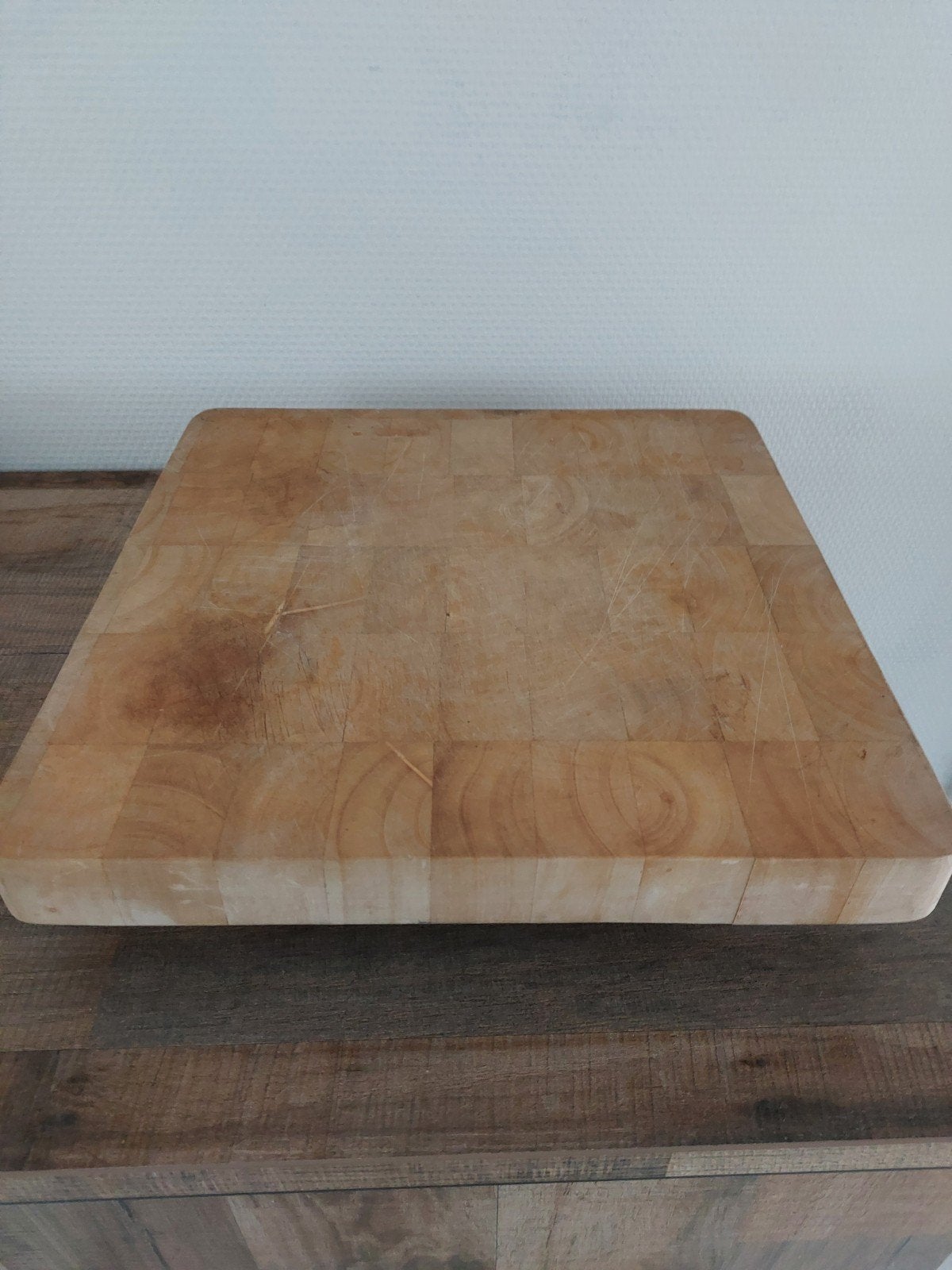Houten snijplank 35x35cm hakblok, Snij-/serveerplank, Ophalen of Verzenden, Gebruikt, Hout