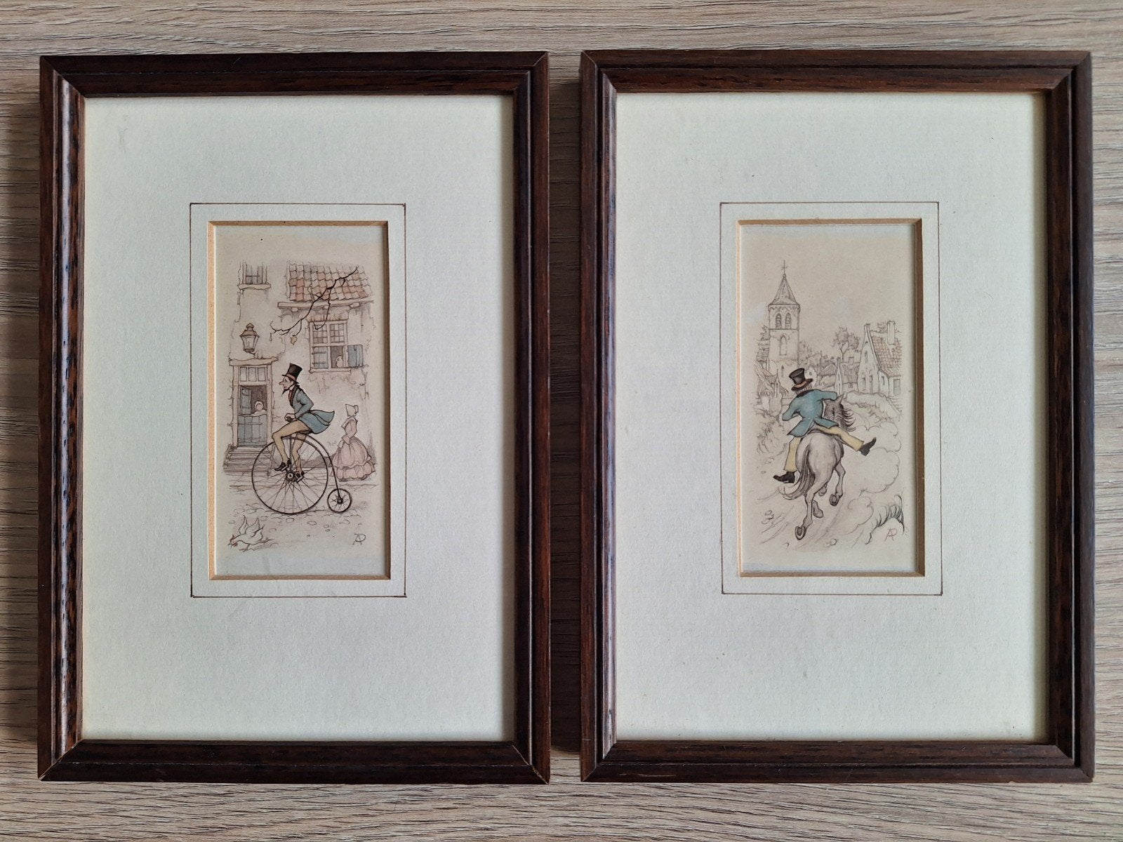 2 vintage werkjes van Anton Pieck in lijst, Ophalen of Verzenden, Overige onderwerpen