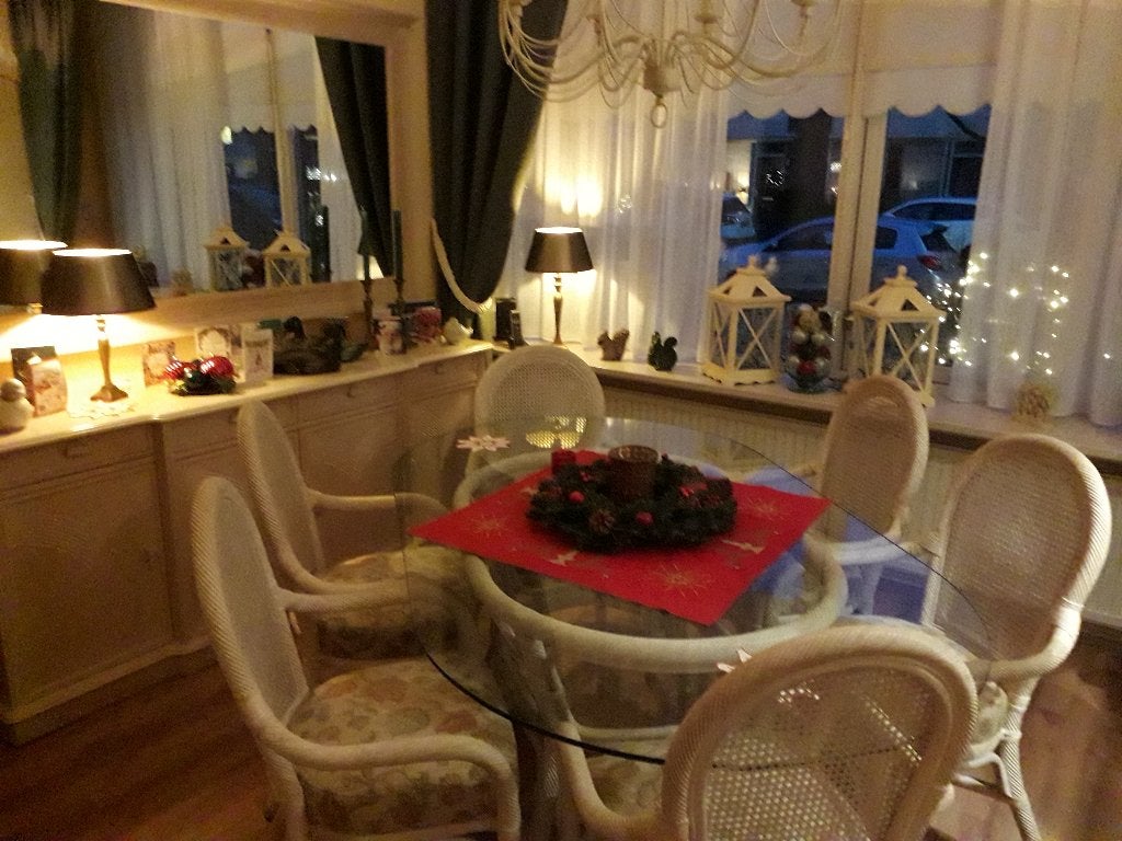 eethoektafel met 6 stoelen, Ophalen, Gebruikt, Glas, 50 tot 100 cm