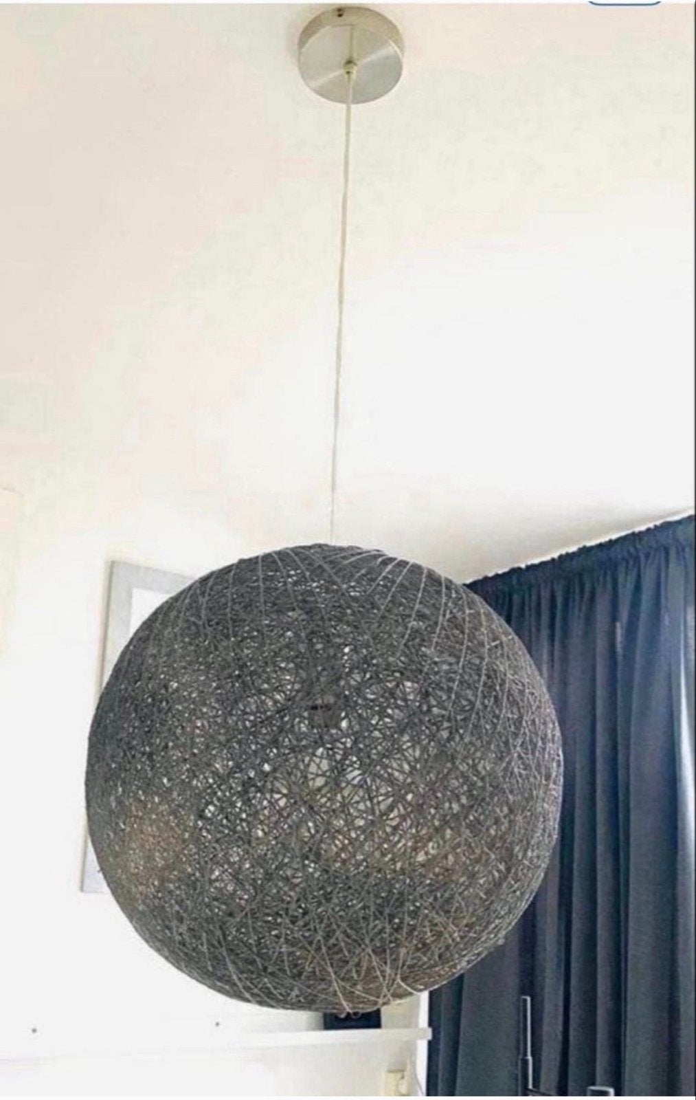 Stijlvolle grijze rieten hanglamp - 45 cm, Ophalen of Verzenden, Zo goed als nieuw, Natuurlijk materiaal