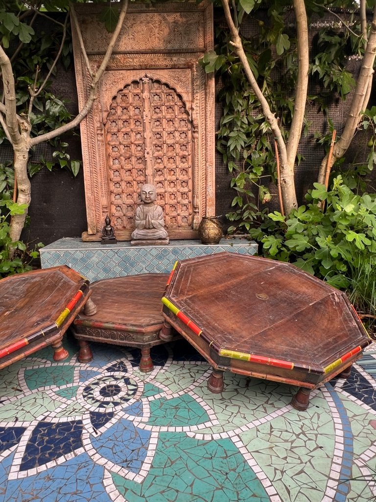 Indiase unieke bajot tafel India handwerk 8 hoekig, Ophalen of Verzenden