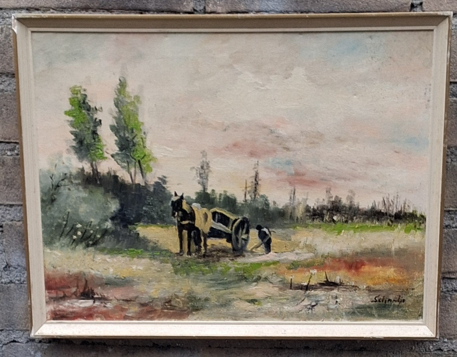 Agrarisch gebeuren.  Impressionistisch.  Ca 40/60. 42/32 cm., Ophalen, Minder dan 50 cm, Oorspronkelijke maker, Zo goed als nieuw