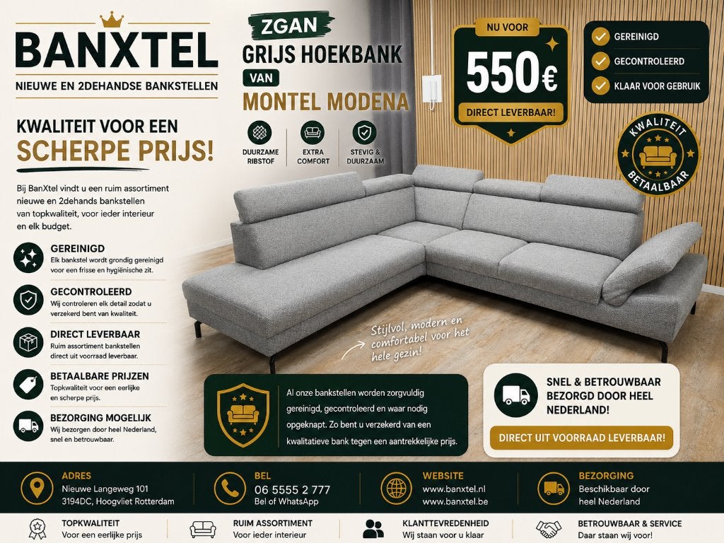Zeer Mooie Nette GRIJS Hoekbank van MONTEL MODENA, Info@banxtel.nl, Hoekbank, Hoekbank, Ophalen of Verzenden