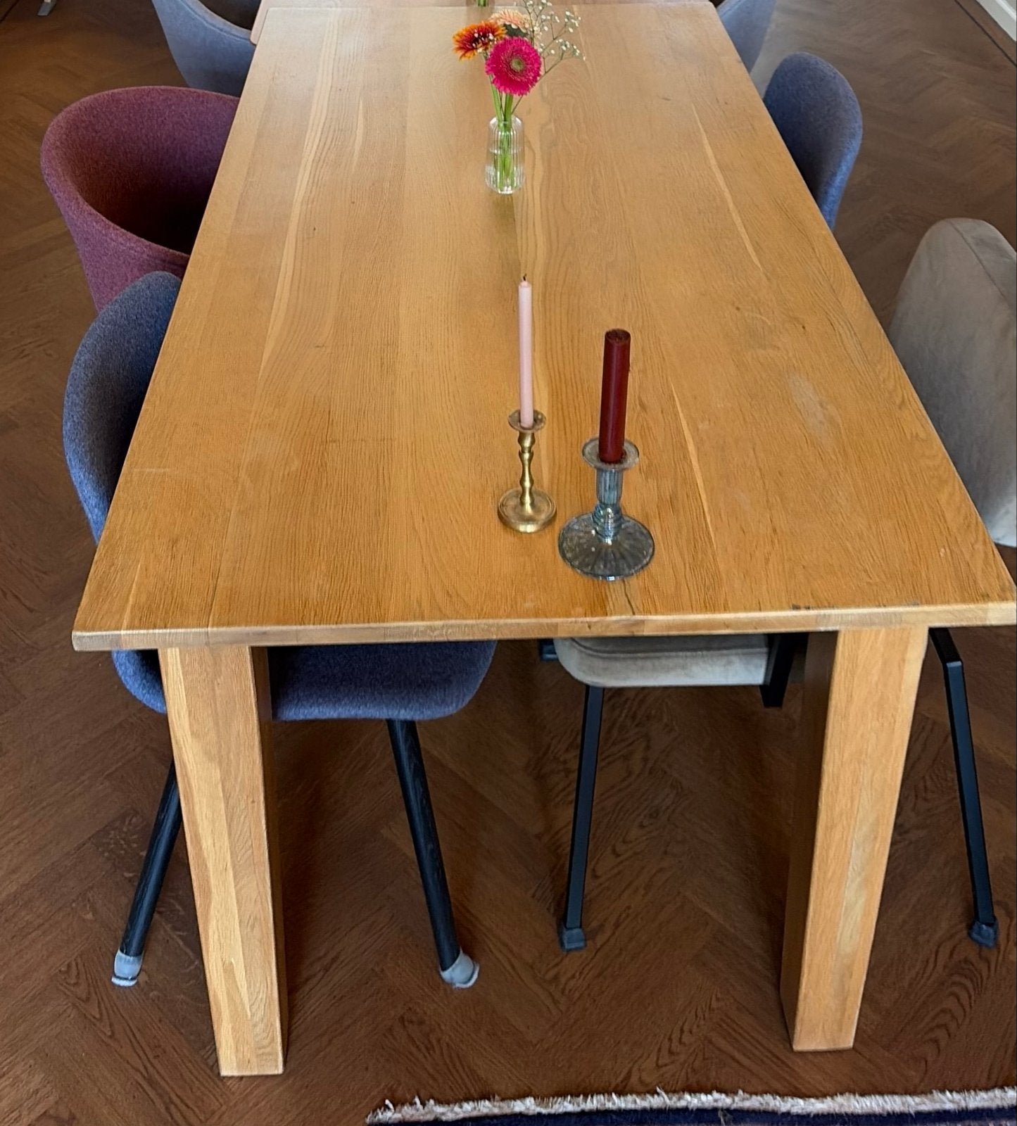 Stevige houten eettafel, Ophalen, Gebruikt, Eikenhout, 50 tot 100 cm