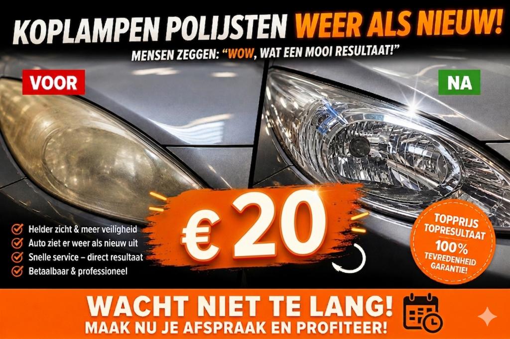 Koplampen polijsten weer als nieuw. Voor maar  €20 wow, Auto-onderdelen, Verlichting, Ophalen, Gebruikt, Universele onderdelen