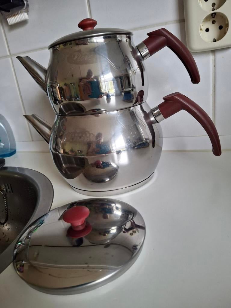 Roestvrijstalen Sinem turkse theepot/, Theepot/fluitketel, Gebruikt, Zilver, Ophalen of Verzenden