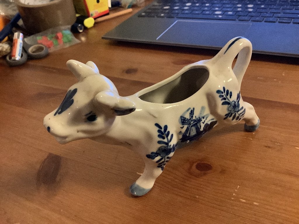 delfts blauw melkkan koe. 15 cm lang, Ophalen of Verzenden