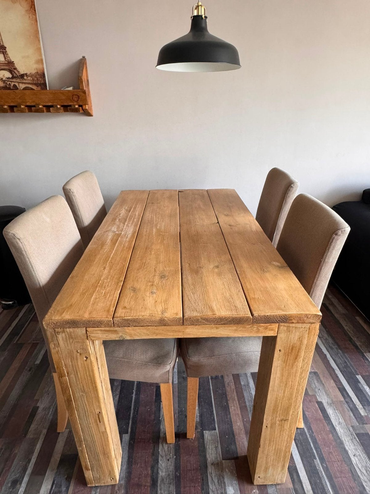 Steigerhouten Eetkamertafel met 4 Stoelen GRATIS, Ophalen, Gebruikt, 4 tot 6 stoelen