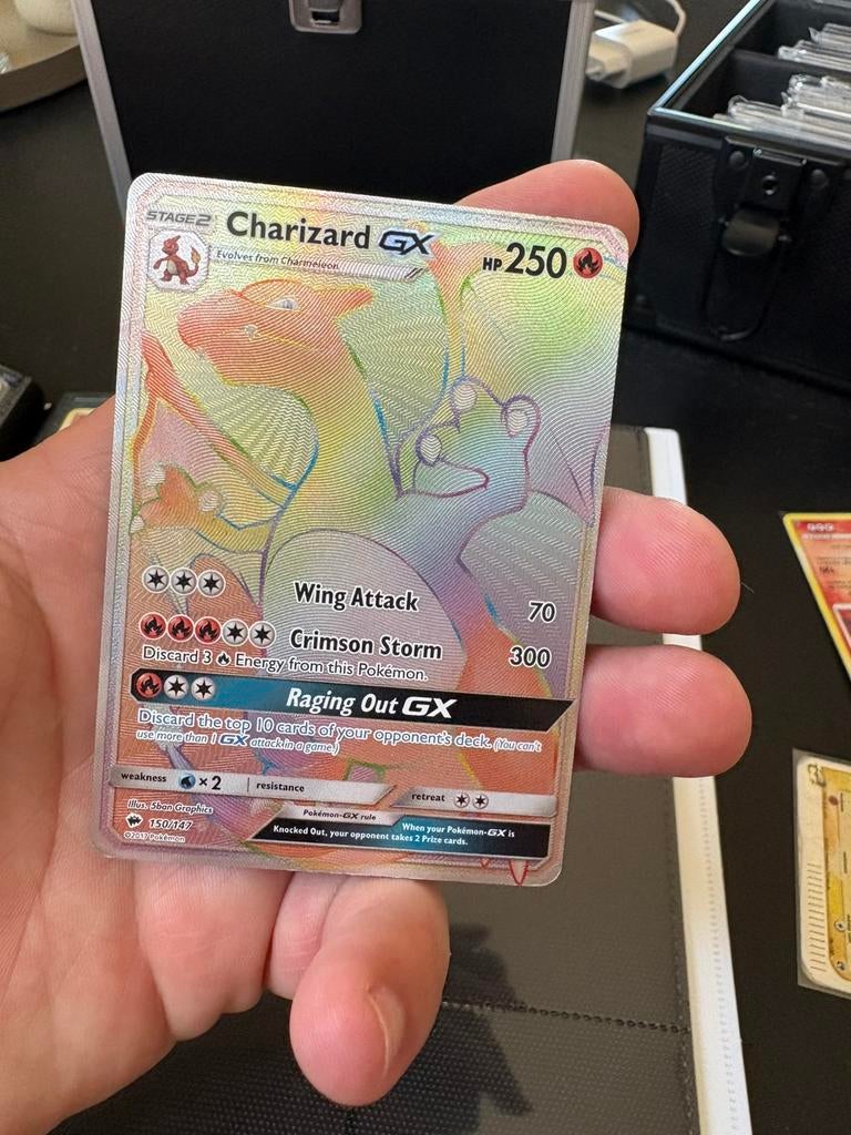 Charizard gx rainbow, Ophalen of Verzenden, Zo goed als nieuw, Meerdere kaarten, Foil