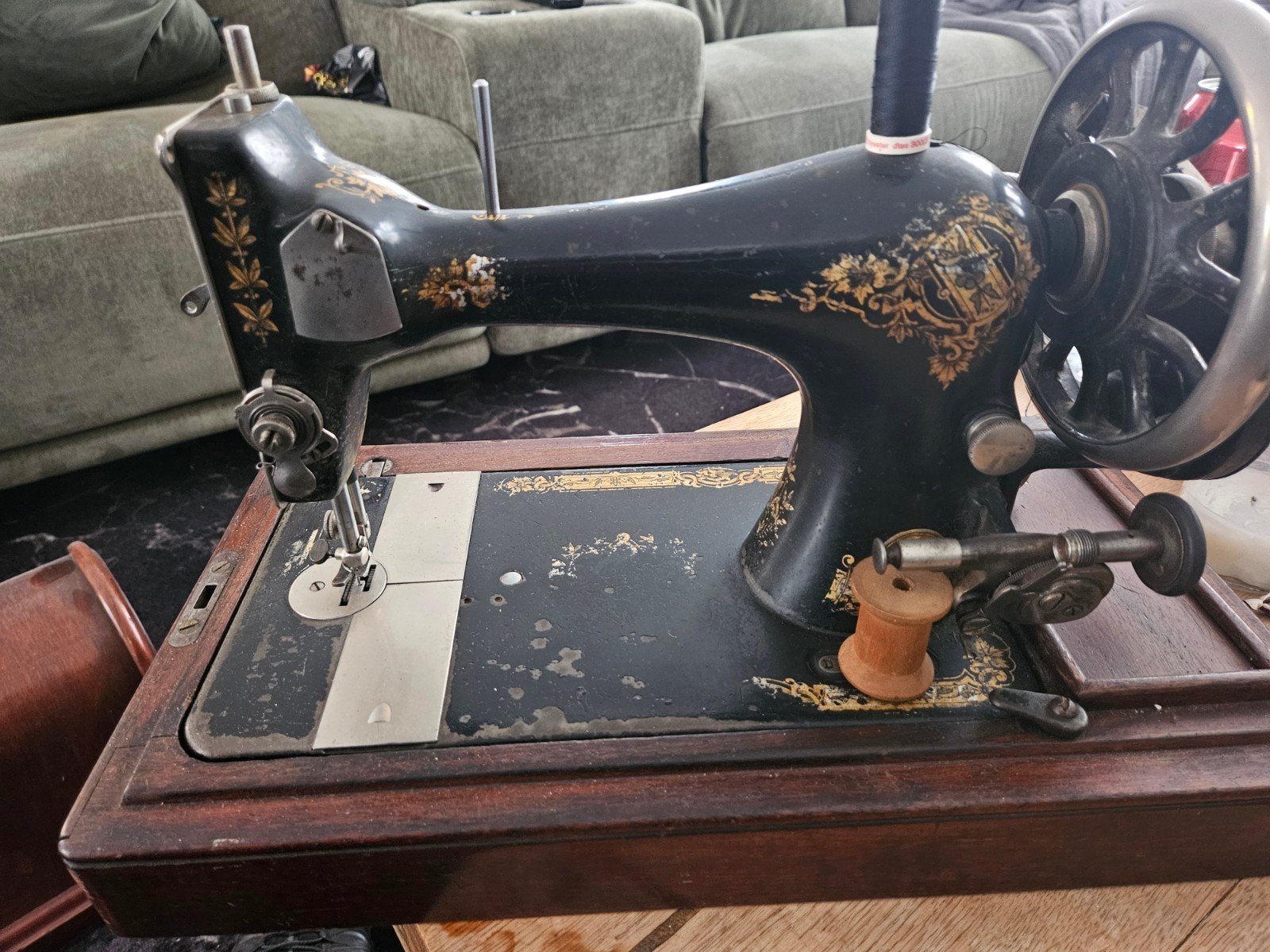 Antieke Singer Naaimachine met Houten Kap, Ophalen of Verzenden