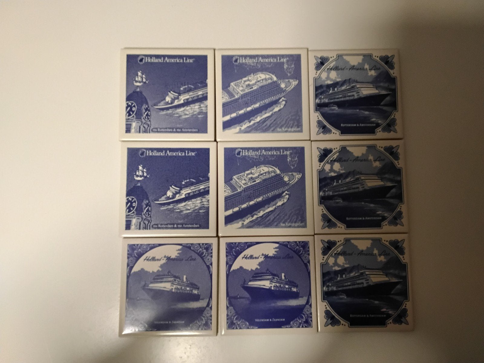 Holland America Line Delfts Blauw Tegeltjes Set, Verzamelen, Scheepvaart, Ophalen, Zo goed als nieuw, Schaalmodel