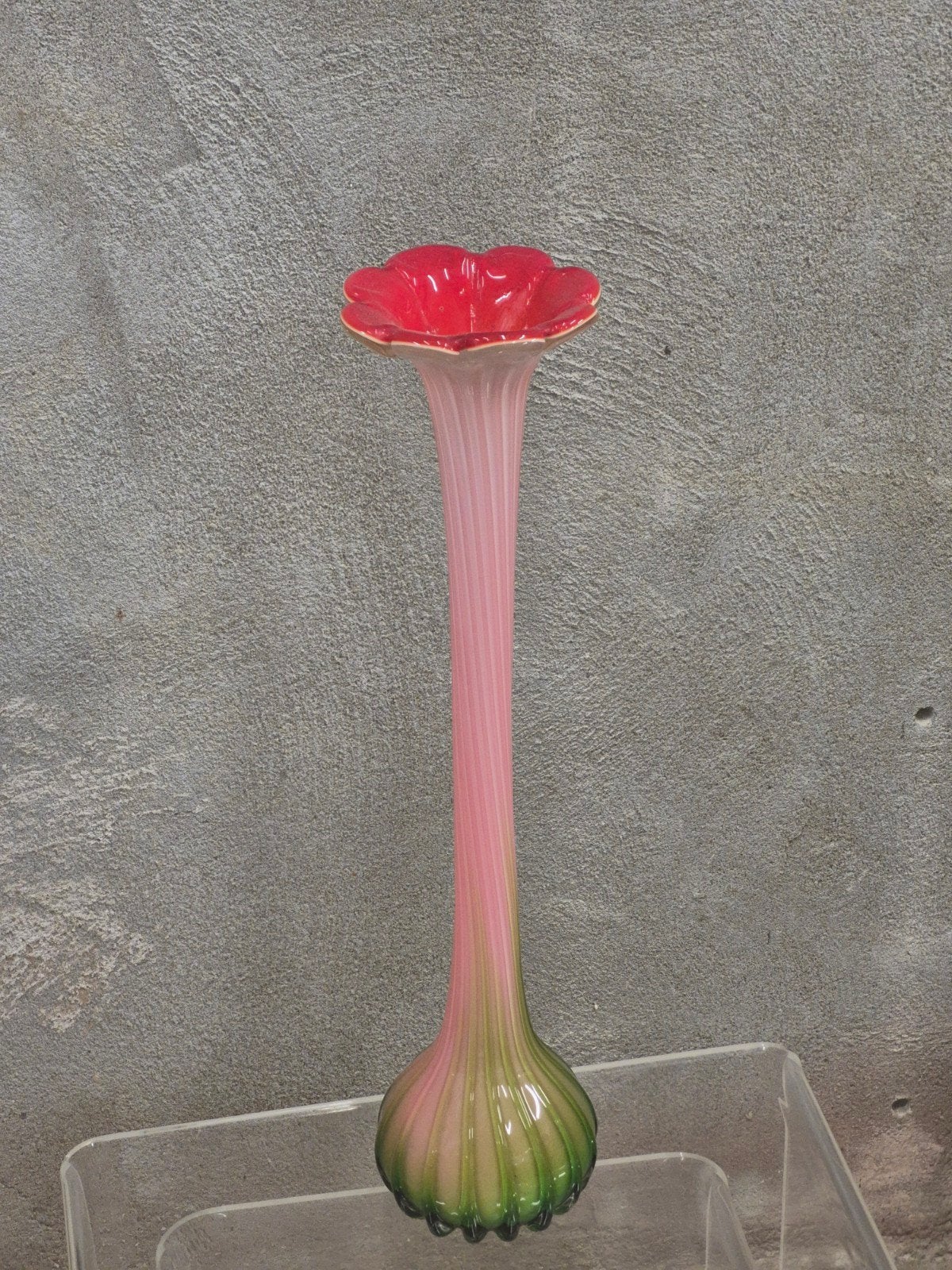 Vintage Murano Stijl Glazen Kelkvaas – Tricolor (~50 cm), Handgemaakt, Meerkleurig, Ophalen of Verzenden, 50 cm