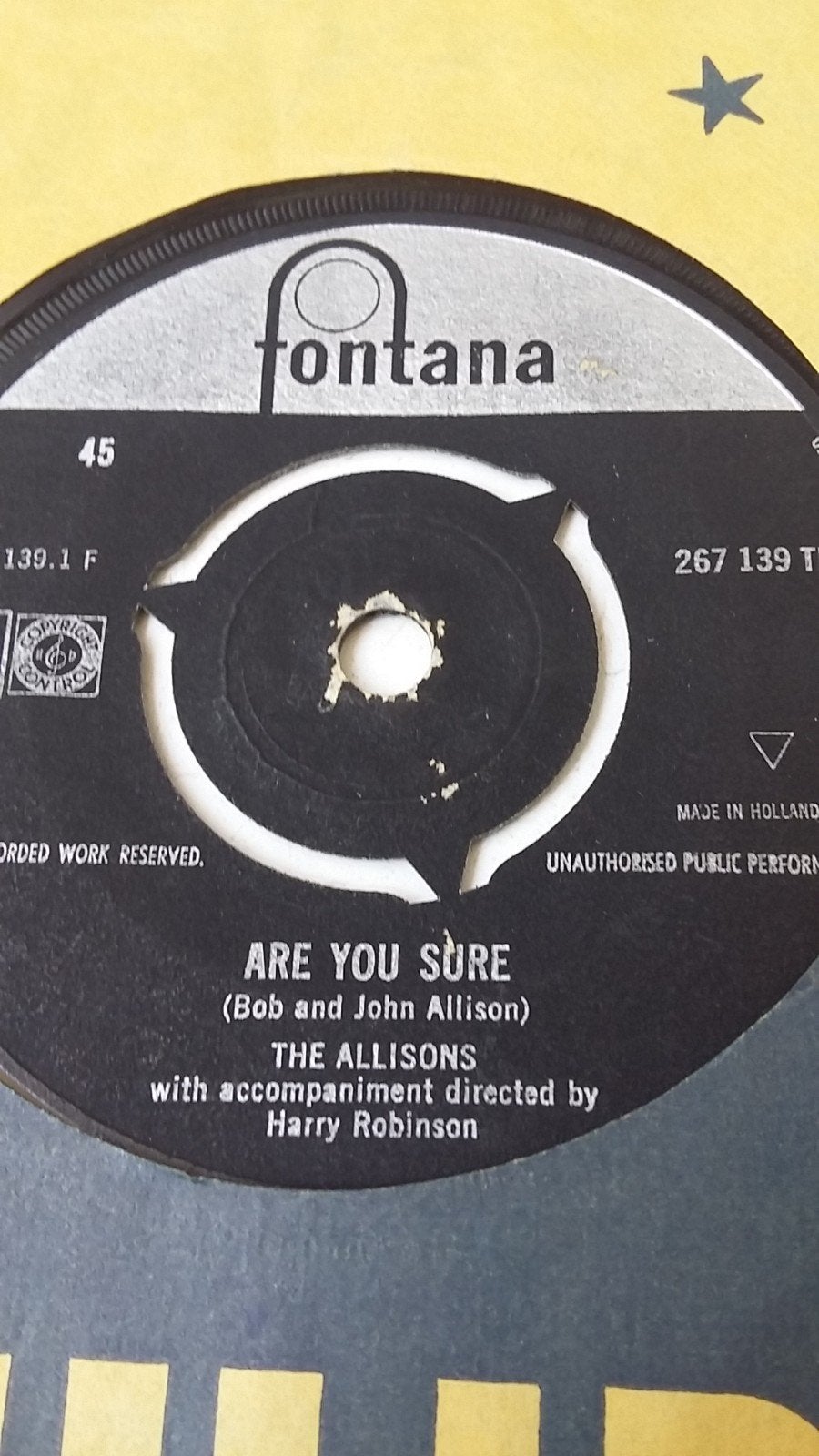 The Allisons - Are You Sure (Fontana 45 toeren single), Ophalen of Verzenden, Gebruikt, Pop