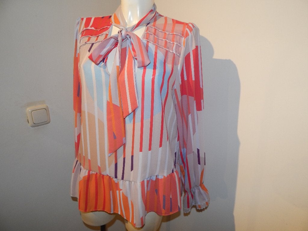 Marccain blouse top kleurrijk strepen strik hals N4  40, Maat 38/40 (M), Overige kleuren, Verzenden, Zo goed als nieuw