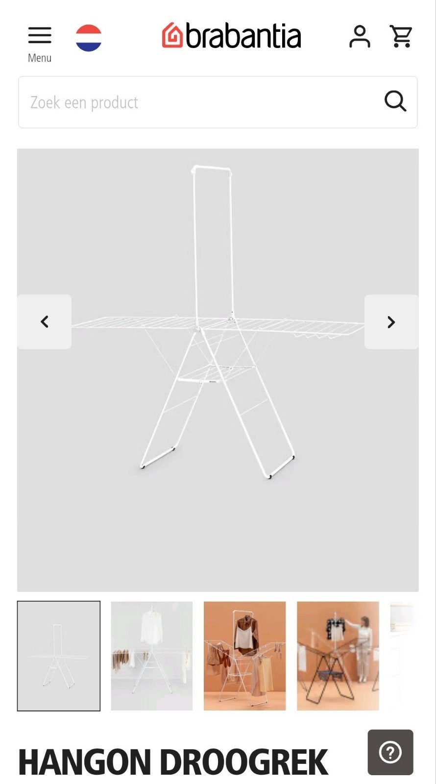 Brabantia HangOn Droogrek - 25 meter drooglengte, Ophalen